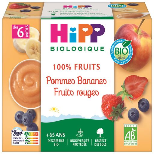 [4062300126725] HIPP BIOLOGIQUE Apple Banana Red Fruit Compote 4x100g