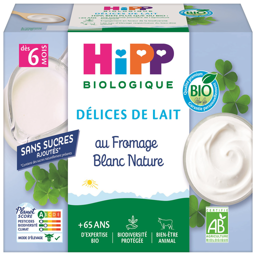 [4062300205215] HIPP BIOLOGIQUE Délices de Lait Queijo fresco natural BIO, 4x100g