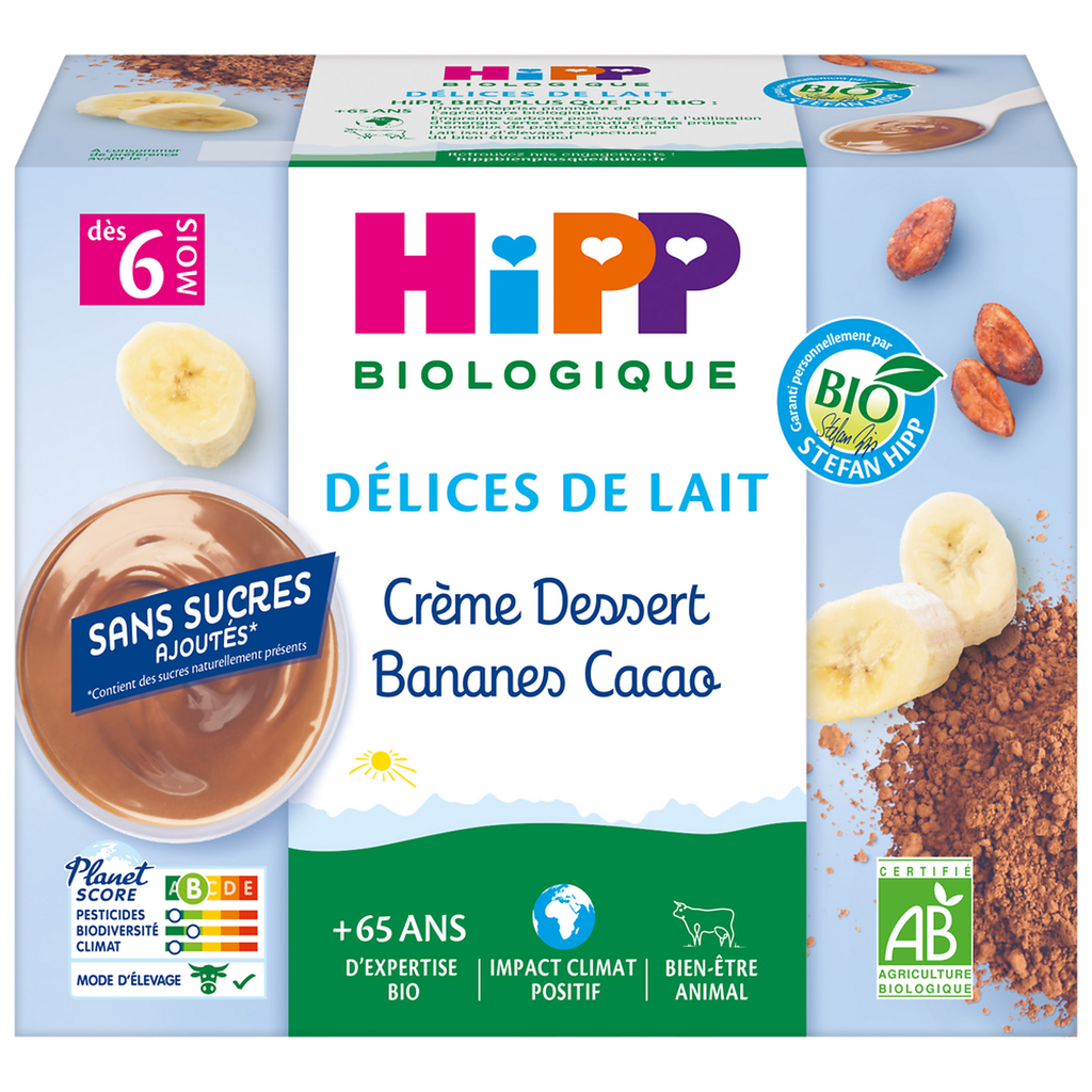 HIPP BIOLOGIQUE Banana Cocoa Cream Dessert 4 pots of 100 g