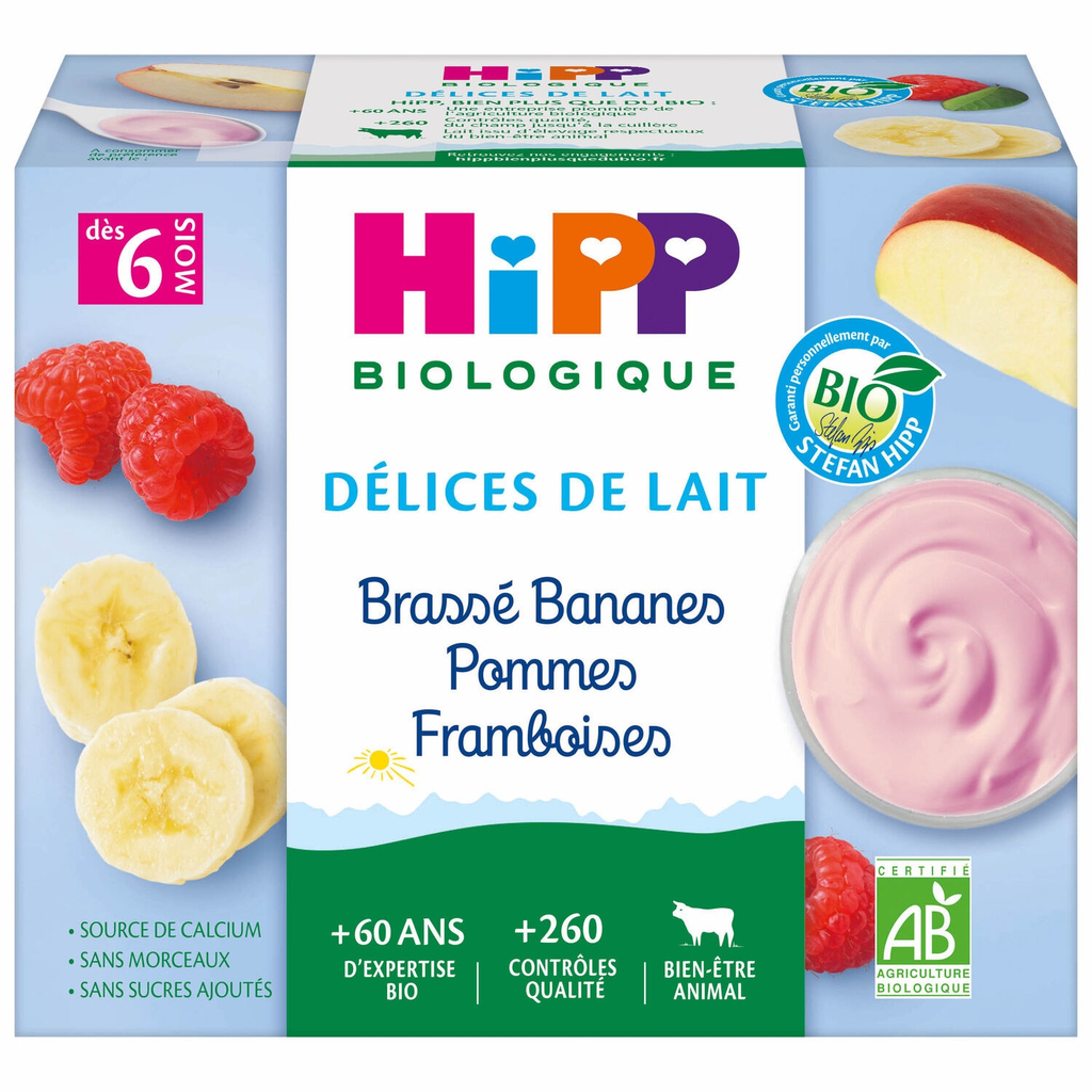 HIPP BIOLOGIQUE Sobremesas para bebé frutas batido 4 boiões de 100 g