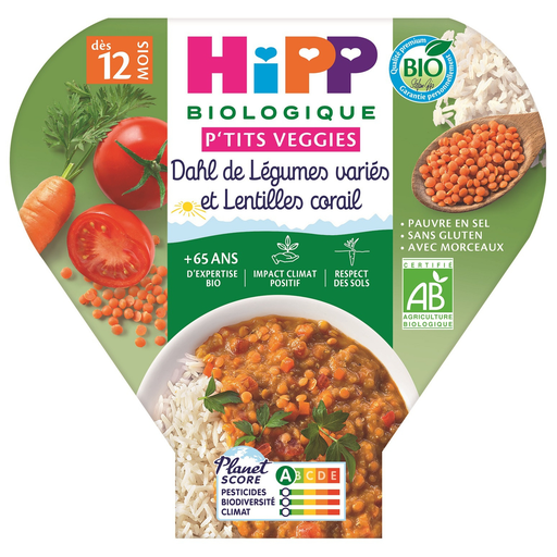 [4062300288270] HIPP BIOLOGIQUE Refeição de bebé Dahl de legumes variados e lentilhas vermelhas P'tits Veggies 230 g
