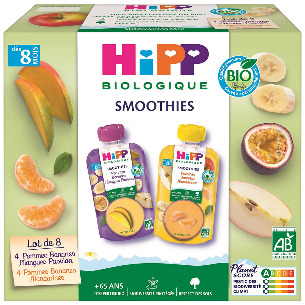 HIPP Biologique Smoothies Assortiment de fruits à boire 8x90g