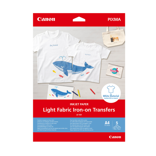 [4549292153613] CANON Papel de transferência térmica para tecidos claros LF-101, A4, 5 folhas
