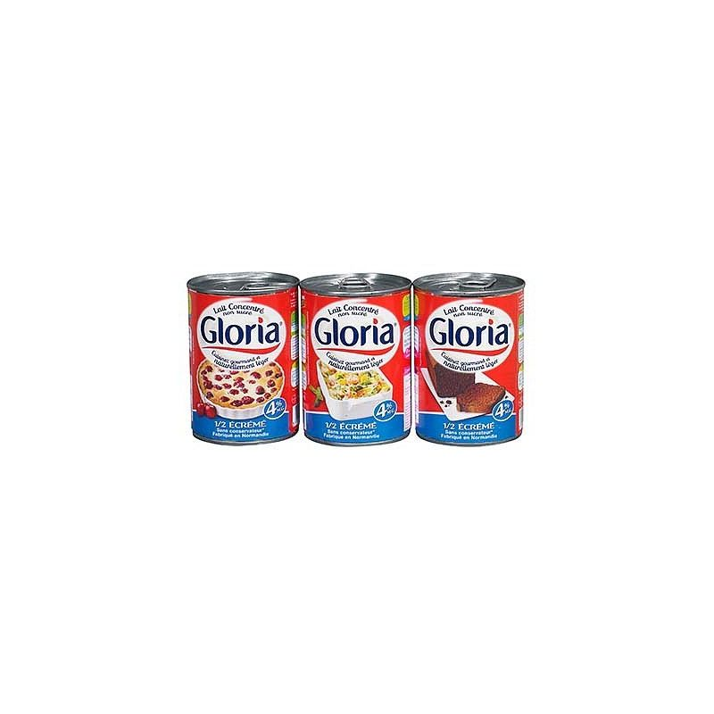 GLORIA Leche Concentrada Semidesnatada Sin Azúcar 3 x 410 g