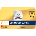 GOURMET Gold Cat Food Mousselines Tuna Liver Turkey Beef 4x85g