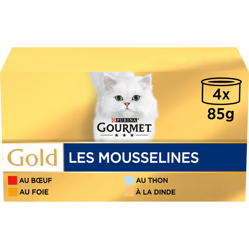 [3010470170117] GOURMET Gold Cat Food Mousselines Tuna Liver Turkey Beef 4x85g