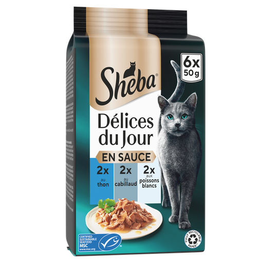 [4770608246969] SHEBA Délices du Jour Comida para gatos atún, bacalao y pescado en salsa 6 x 50 g
