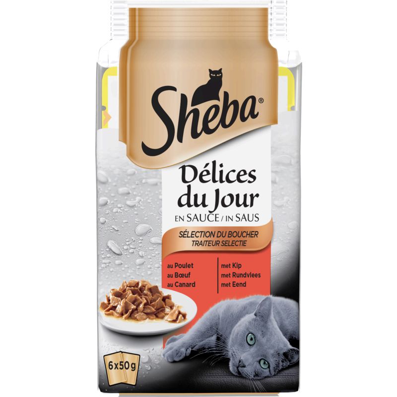 Sheba Pâtée Pour Chat Adulte En Sauce Poulet Boeuf Agneau Délices Du Jour 6X50G