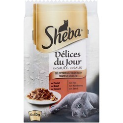 Sheba Pâtée Pour Chat Adulte En Sauce Poulet Boeuf Agneau Délices Du Jour 6X50G