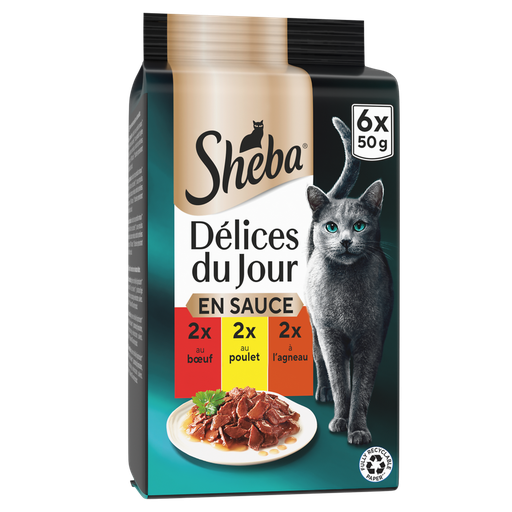 [4770608253608] SHEBA Délices du Jour Comida Húmeda para Gatos Buey, Pollo y Cordero en Salsa 6x50g