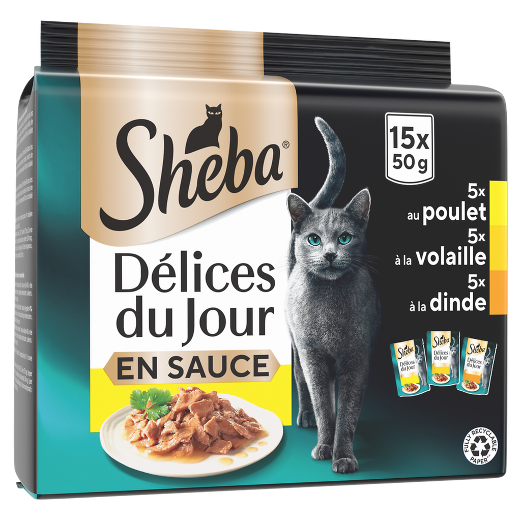 SHEBA Délices du Jour Paté para gato frango, aves e peru 15 x 50 g