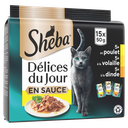 SHEBA Délices du Jour Pâtée pour chat au poulet, volaille et dinde 15 x 50 g