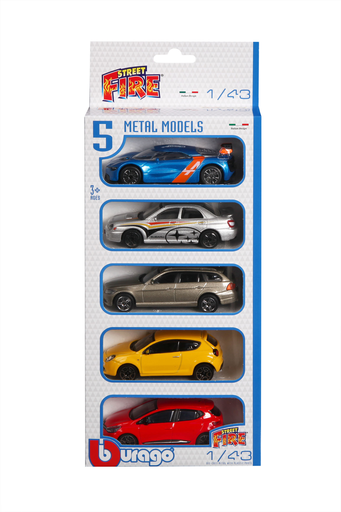 [4893993300075] BBURAGO STREET FIRE 5 véhicules Assortiment de 4 1/43