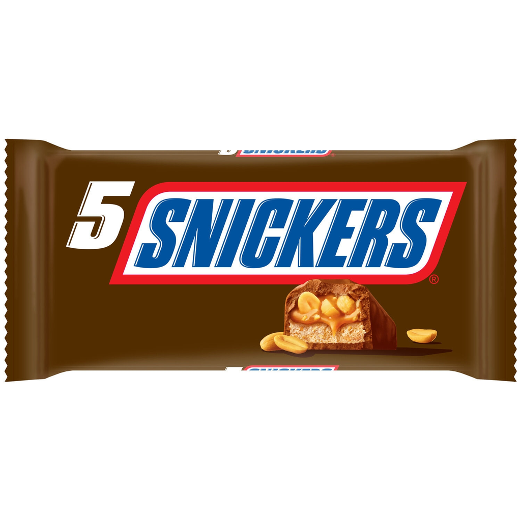 SNICKERS Barritas de chocolate con cacahuetes tostados y caramelo 5x50g