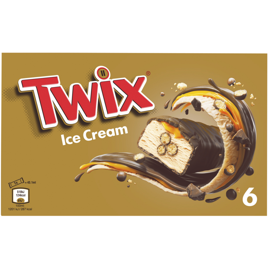 TWIX Barras heladas caramelo galleta chocolate con leche 6 barras 205g