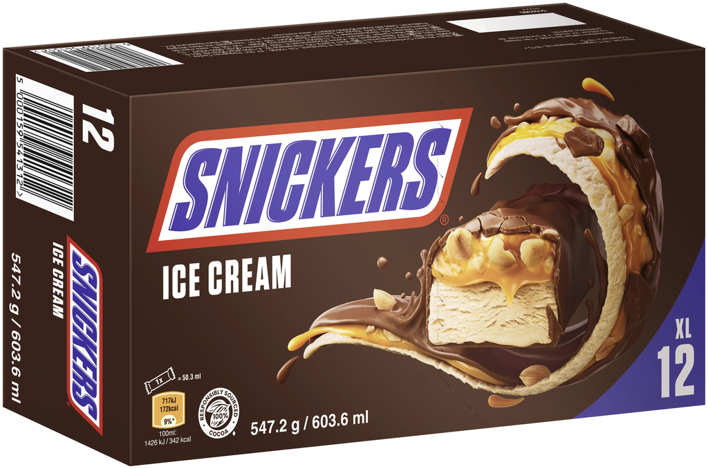SNICKERS Barras heladas cacahuetes caramelo 12 x 50,3 ml
