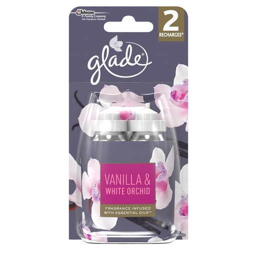 [5000204080544] GLADE Désodorisant recharge parfum vanille & white orchid 2x18 ml