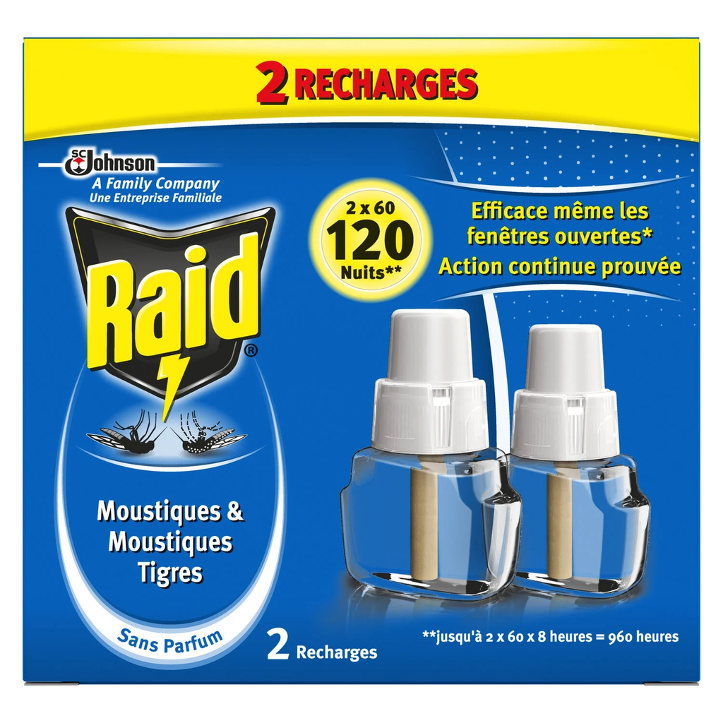 RAID Electric Mosquito & Tiger Mosquito Diffuser Refills 120 Nights 2 Refills 36.2 ml