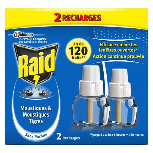 [5000204088854] RAID Electric Mosquito & Tiger Mosquito Diffuser Refills 120 Nights 2 Refills 36.2 ml
