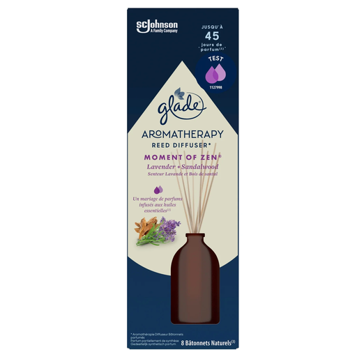 [5000204227222] GLADE Bâtonnet Diffuseur Senteur Lavande & Bois De Santal Moment Of Zen 80 ml