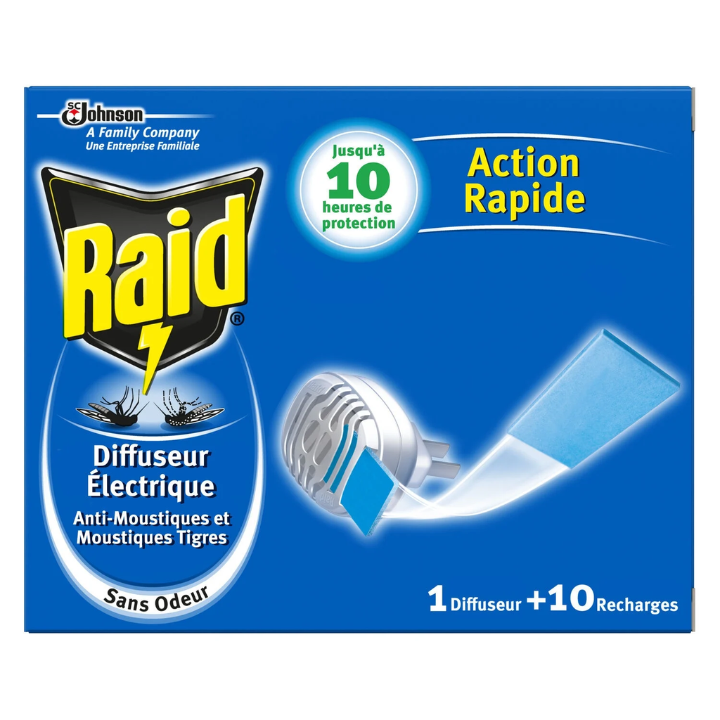 RAID Mosquito Repellent electric diffuser odorless, diffuser + 10 refills