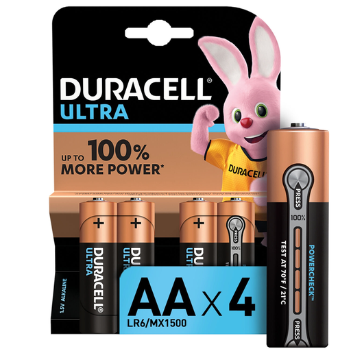 [5000394002562] DURACELL Alkaline Batteries LR6/AA 1.5V Ultra Power, pack of 4