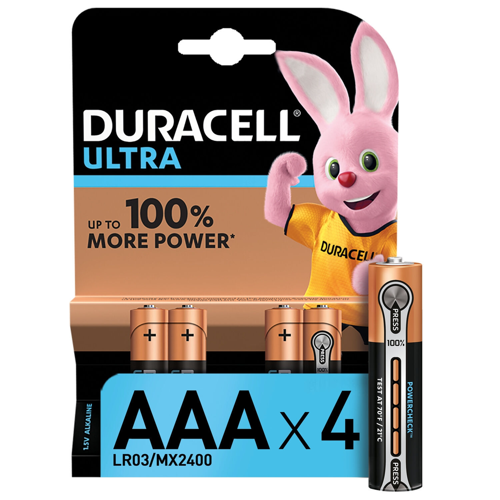 DURACELL Ultra, 4 pilas alcalinas tipo AAA 1,5 Voltios, LR03