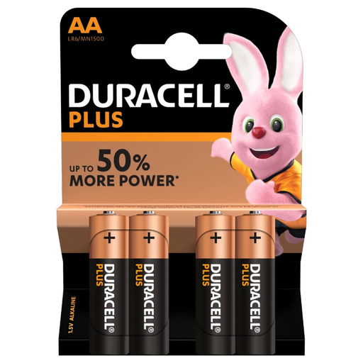 [5000394017641] DURACELL Alkaline Batteries LR6/AA 1.5V Plus Power, pack of 4