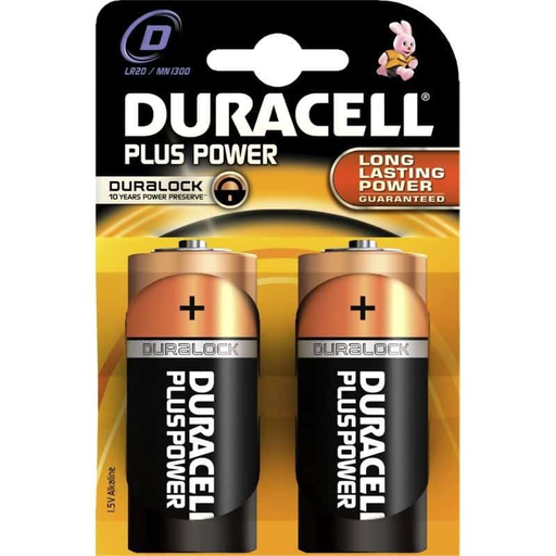 [5000394063167] DURACELL Plus LR20 D Alkaline Batteries Pack of 2