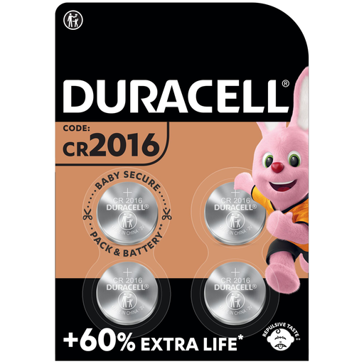 [5000394119314] DURACELL Piles Boutons au Lithium CR2016 3V (lot de 4)