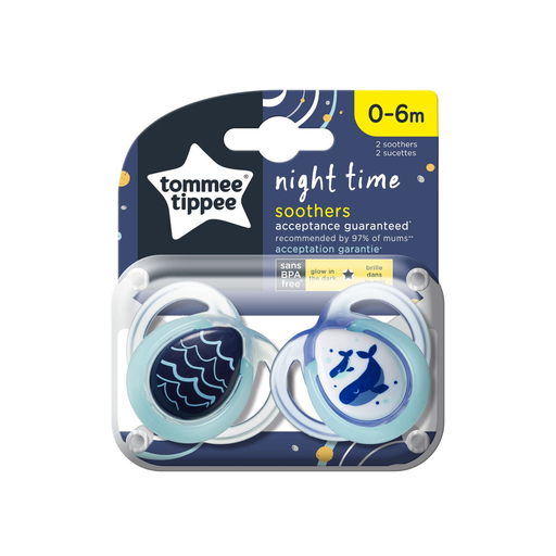 [5010415333612] TOMMEE TIPPEE Sucettes nuit bébé phosphorescente silicone sans BPA 0-6 mois le lot de 2