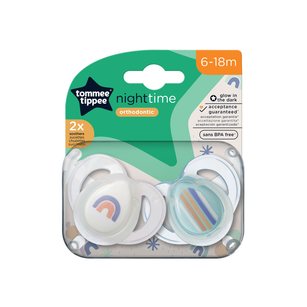 TOMMEE TIPPEE Chucha noturna fosforescente silicone sem BPA o lote de 2