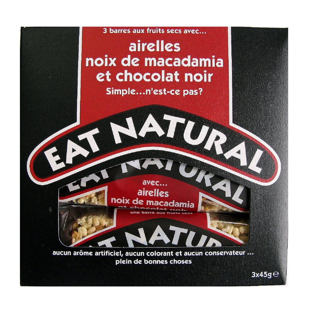 EAT NATURAL Barres chocolat noir airelles macadamia 3x45g