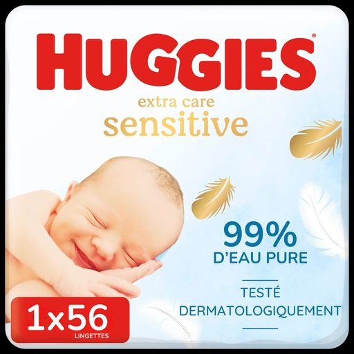 [5029053568706] HUGGIES Lingettes bébé Nettoyantes Corps et Siège 99% D'eau Pure Extra Care 56 lingettes