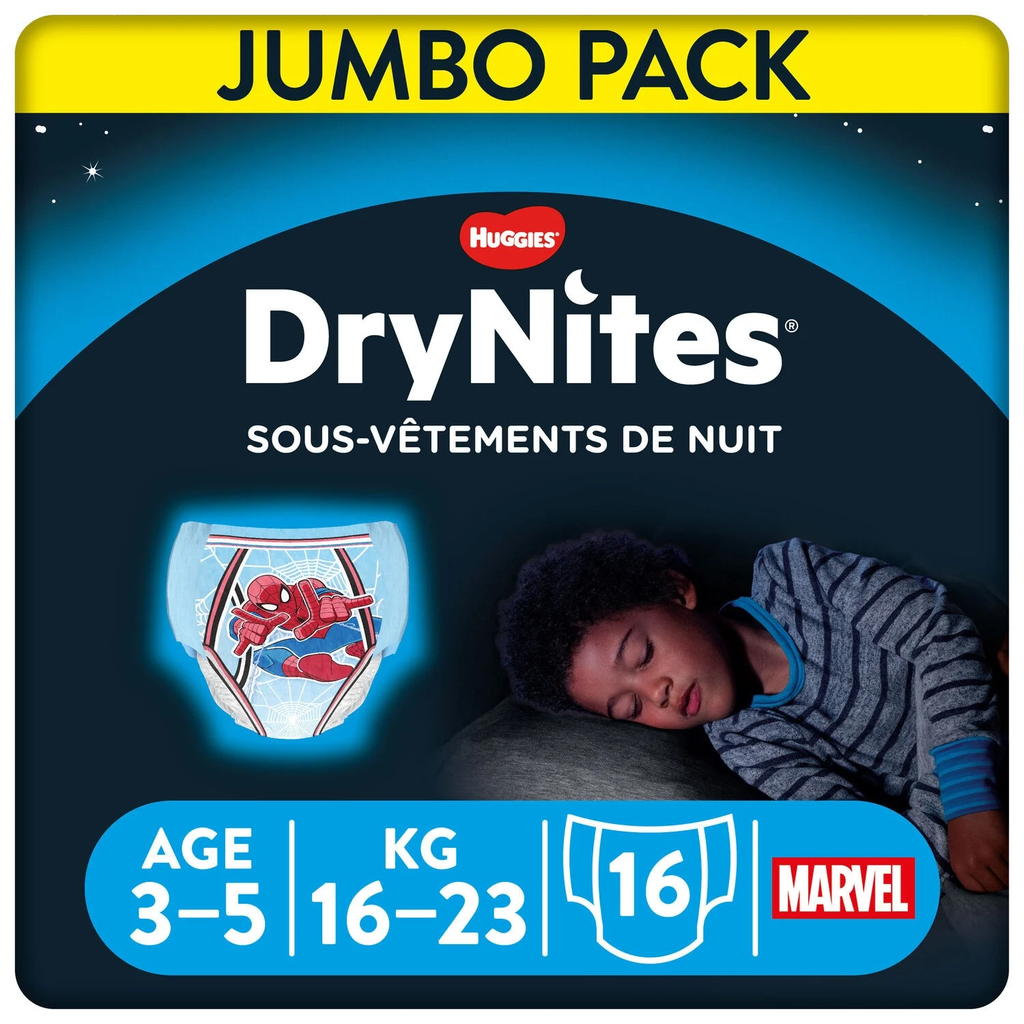 DRYNITES HUGGIES Ropa interior nocturna niño 3-5 años, paquete de 16