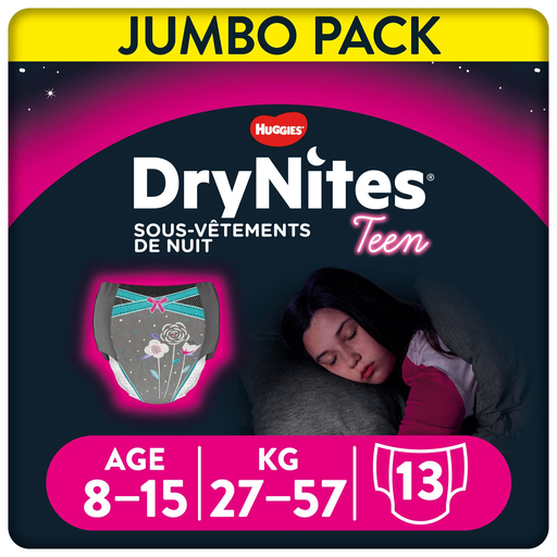 [5029053571645] HUGGIES DryNites Night Time Underwear Girl 8-15 years 27-57 kg, pack of 13