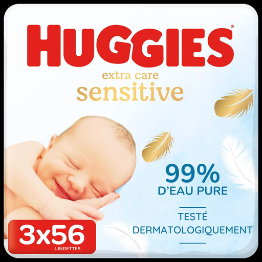 [5029054222119] HUGGIES Lingettes bébé nettoyantes Corps Peaux sensibles lot de 3 x 56 lingettes
