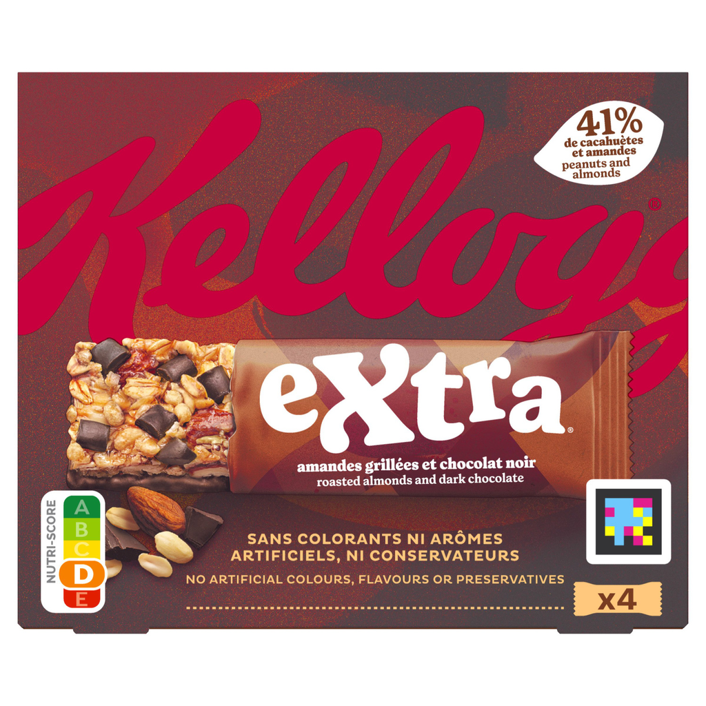 KELLOGG'S Extra Barritas de cereales almendras tostadas y chocolate 4 barritas 32 g
