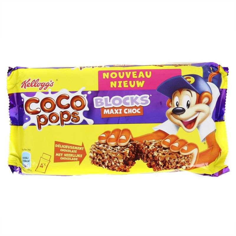 KELLOGG'S Cocopops Choco Block barrita de chocolate 4 x 36 g