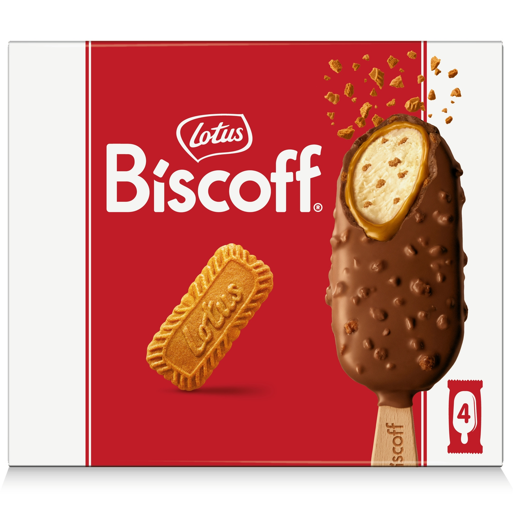 LOTUS Biscoff Glace bâtonnets Speculoos Chocolat au lait 4 x 90 ml