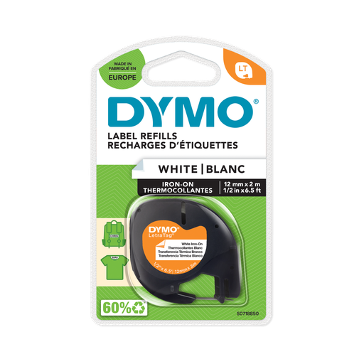 [5411313187695] DYMO Self-Adhesive Fabric Label Tape White Background Black Print 12mm x 2m