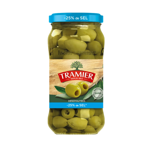 [3017239003723] TRAMIER Olives vertes dénoyautées -25% sel 160 g
