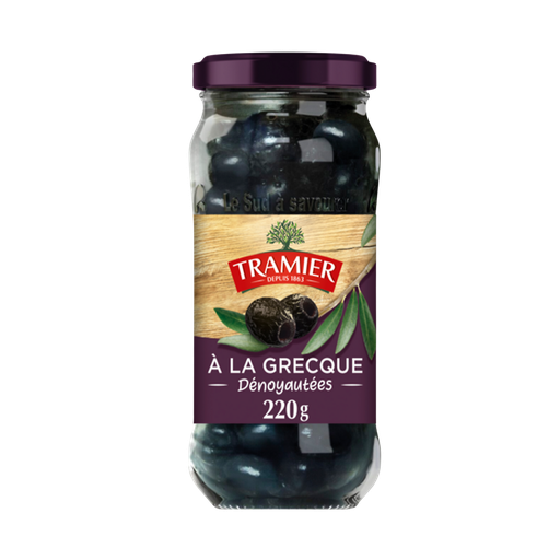 [3017239003860] TRAMIER Olives noires dénoyautées à la grecque 220 g