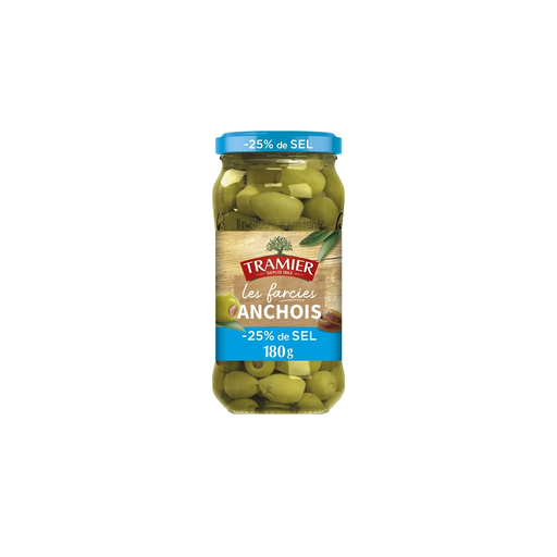 [3017239004782] TRAMIER Olives vertes farcies anchois -25% sel 340 g