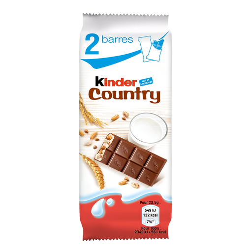 [3017620721472] KINDER Country barra de cereais com cobertura de chocolate 47 g