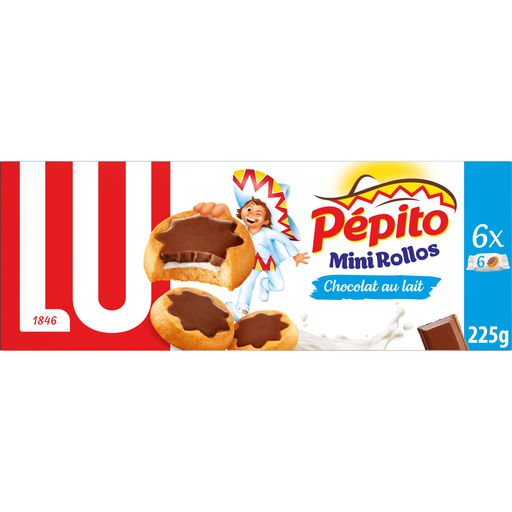 [3017760589895] PEPITO Galletas Mini Rollos Chocolate Leche & Corazón de Leche 225 g
