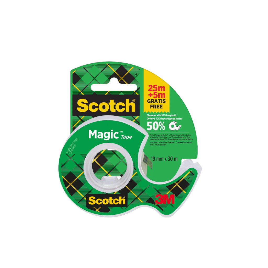 SCOTCH Cinta Adhesiva Magic invisible 19mm x 25m + 5m con dispensador
