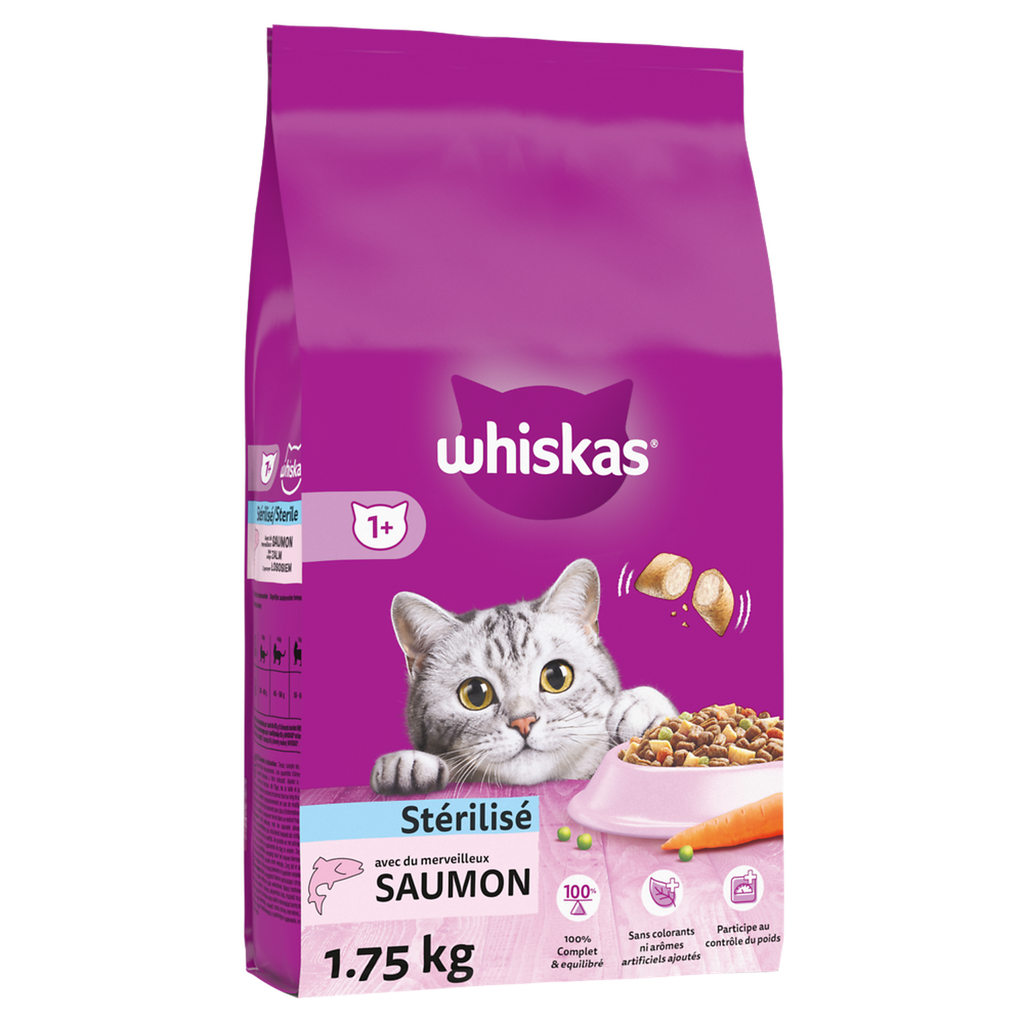 Whiskas Croquettes Pour Chat Adulte Stérilisé Saumon 1,75Kg