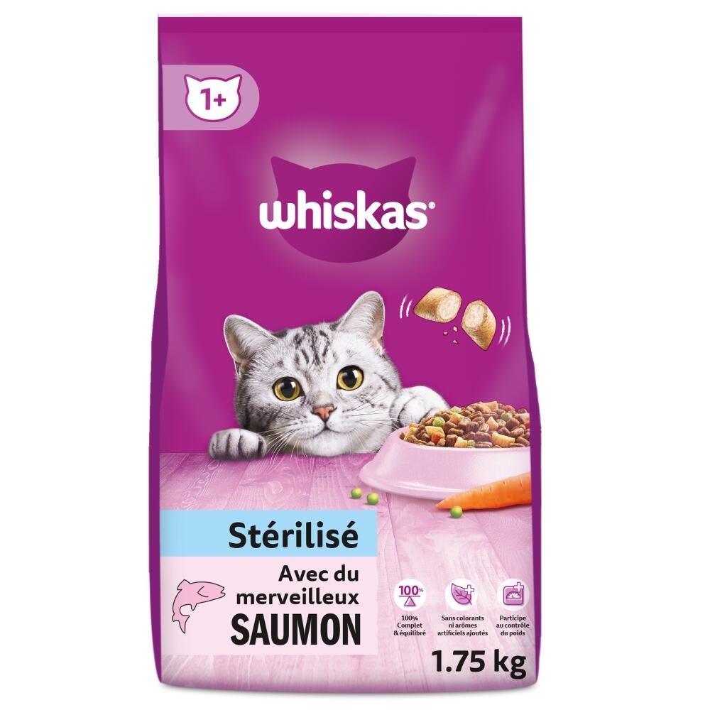 Whiskas Croquettes Pour Chat Adulte Stérilisé Saumon 1,75Kg