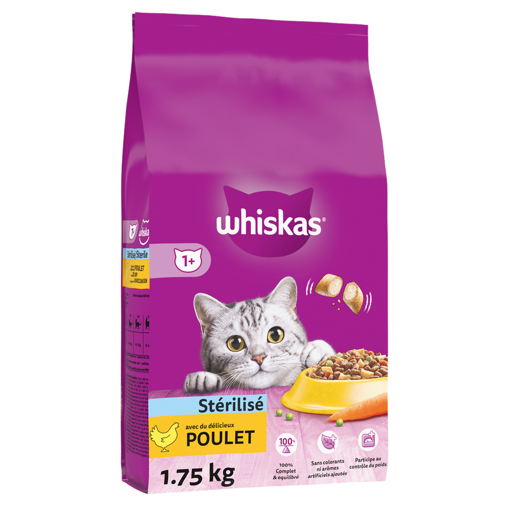Whiskas Croquettes Pour Chat Adulte Stérilisé Poulet 1,75Kg